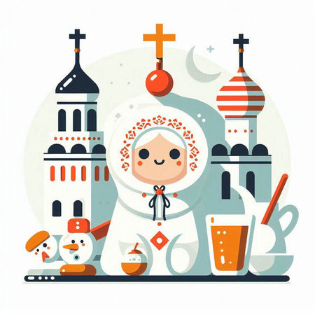 Russian souvenir - Matryoshka. Vector illustration in flat style.のイラスト素材