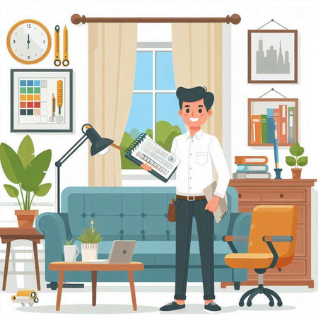 Businessman working at home. Vector illustration in flat cartoon style.のイラスト素材