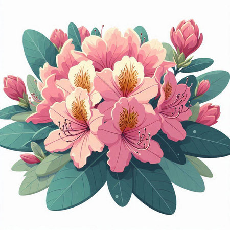 Bouquet of pink rhododendron flowers isolated on white background.のイラスト素材