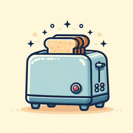Toaster with bread. Vector illustration in doodle style.のイラスト素材