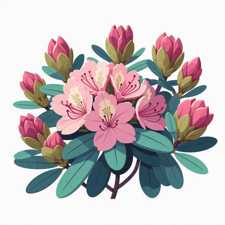 Bouquet of pink rhododendrons. Vector illustration.のイラスト素材