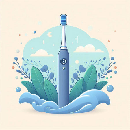 Vector illustration of a toothbrush with a toothpaste on a background of nature.のイラスト素材