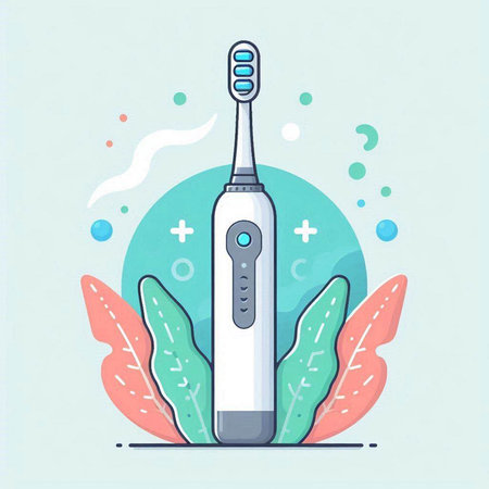 Electric toothbrush with electric toothpaste. Vector illustration in flat styleのイラスト素材