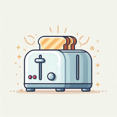 Vector illustration of a toaster with two toasts in cartoon styleのイラスト素材