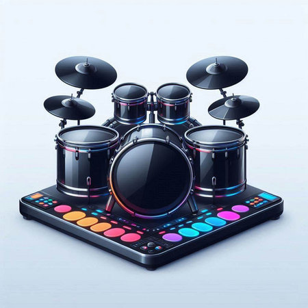 Digital illustration of drum kit in digital colour background. 3d renderingのイラスト素材