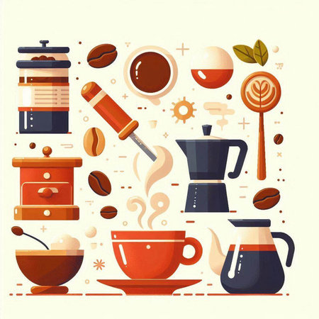 Coffee set with different types of coffee. Vector illustration.のイラスト素材