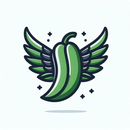Green hot chili pepper with wings. Vector illustration in flat style.のイラスト素材