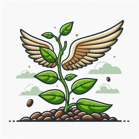 Illustration of a plant with wings and sprouts. Vector illustration.のイラスト素材