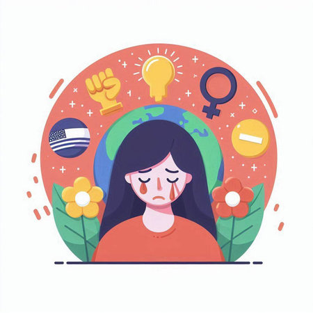 Cute girl with mental health problems. Vector illustration in flat styleのイラスト素材