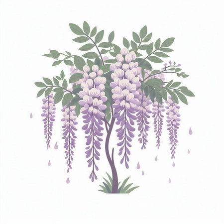 Wisteria flowers in watercolor style on white background. Vector illustration.のイラスト素材