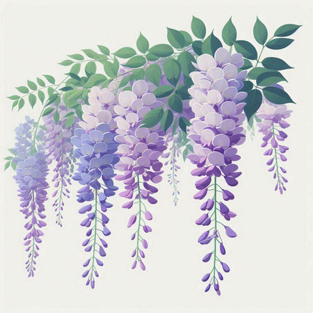 Purple wisteria flowers on a white background. Vector illustration.のイラスト素材