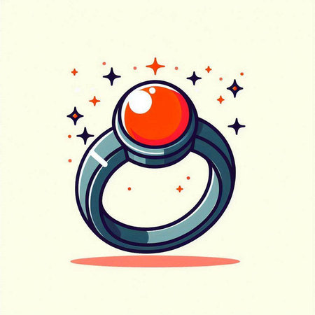 Ring with red button and stars. Vector illustration in cartoon style.のイラスト素材
