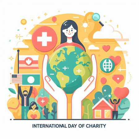 International Day of Charity concept in flat line design style. Vector illustration.のイラスト素材