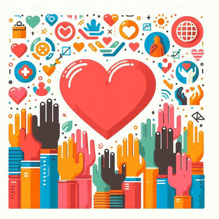 Flat design modern vector illustration concept of love, heart and hands.のイラスト素材