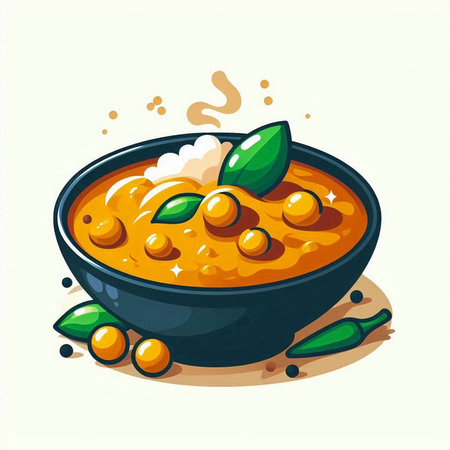 Illustration of a bowl of spicy lentil curry. Vector illustrationのイラスト素材