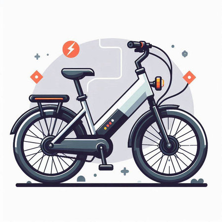Electric bike on white background, vector illustration in flat cartoon style.のイラスト素材