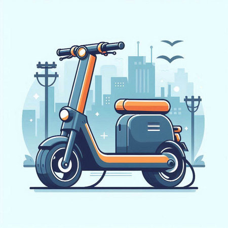 Modern scooter on the background of the city. Vector illustration.のイラスト素材