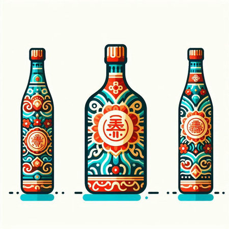 Oriental wine bottle with oriental ornament. Vector illustration.のイラスト素材