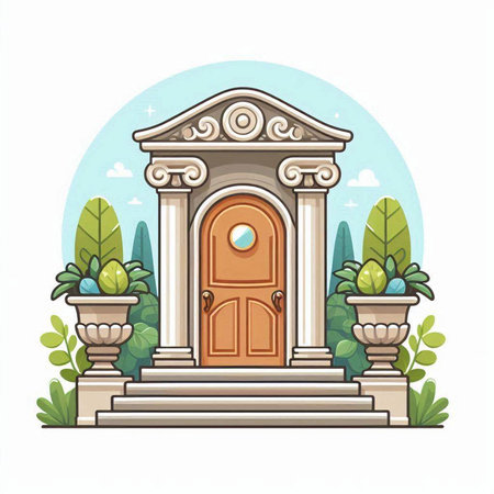Ornate entrance to the temple. Vector illustration in flat style.のイラスト素材
