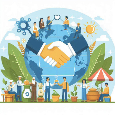 Business people shaking hands. Teamwork concept. Flat vector illustration.のイラスト素材