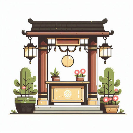 Vector illustration of a traditional chinese temple in a flat style.のイラスト素材