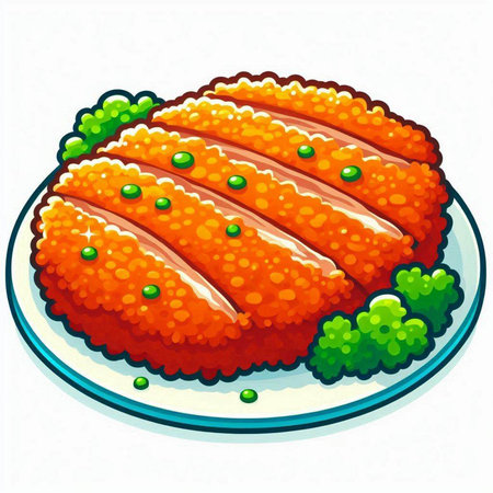 Illustration of a salmon fillet with green peas on a plateのイラスト素材