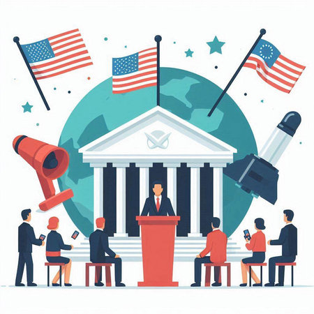 Flat design vector illustration concept of United States government, political elections.のイラスト素材
