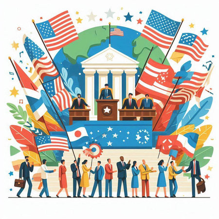 People Celebrating United States of America Presidential Election Day. Vector illustrationのイラスト素材