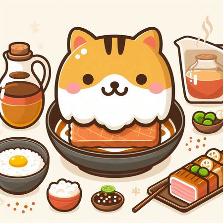 Illustration of Japanese food in the form of a cute cat.のイラスト素材