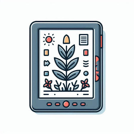 Digital tablet with nature design. Vector illustration in doodle style.のイラスト素材