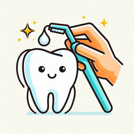 Tooth with dental floss. Vector illustration in cartoon style.のイラスト素材