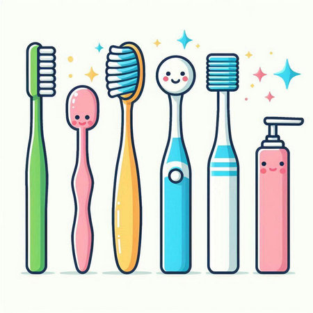 Set of toothbrushes. Vector illustration in flat cartoon style.のイラスト素材
