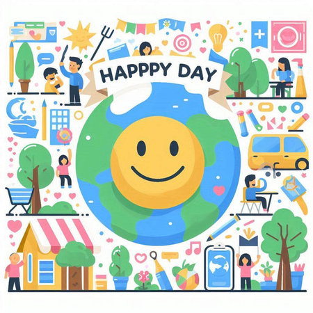 Happy Earth Day concept in flat style. Vector illustration with cartoon character.のイラスト素材