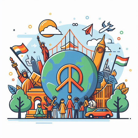 Travel around the world concept. Vector illustration in line art style.のイラスト素材