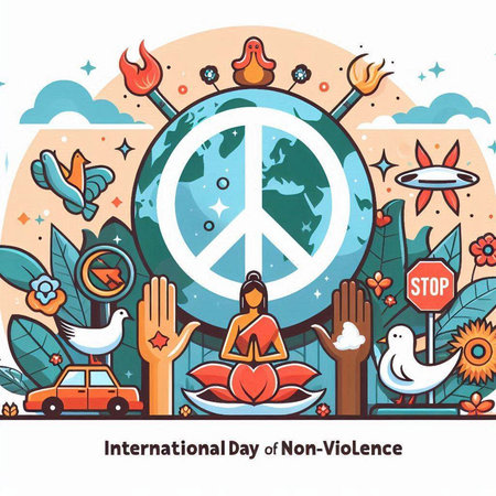 International Day of Peace. Vector illustration in flat cartoon style with peace symbolのイラスト素材