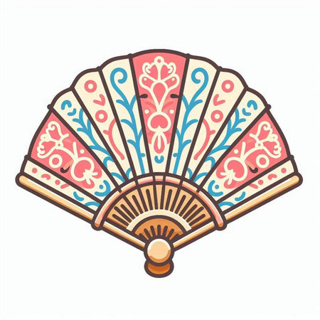 Folding fan icon isolated on white background. Hand drawn vector illustration.のイラスト素材