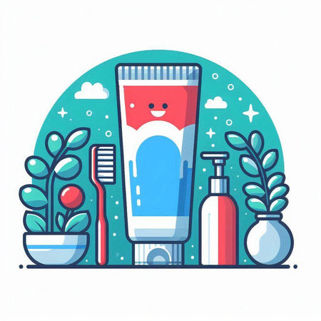 Vector illustration of toothbrush and toothpaste in flat design style.のイラスト素材
