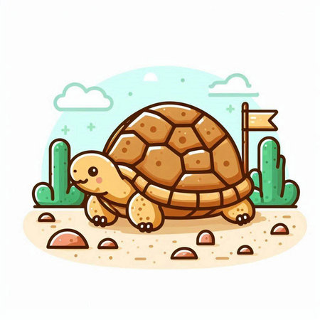 Turtle in the desert. Cute cartoon vector illustration isolated on white backgroundのイラスト素材