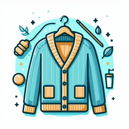 Woolen jacket on a hanger. Vector flat illustration.のイラスト素材