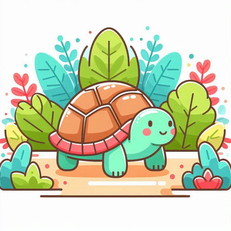 Cute cartoon turtle in the garden. Vector illustration for your designのイラスト素材
