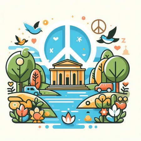 Flat line art style illustration of World Peace Day. Vector illustration.のイラスト素材