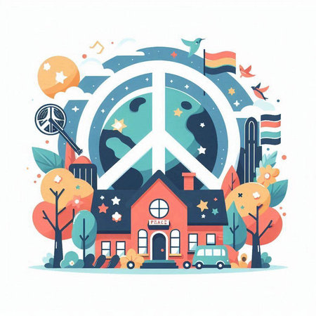 Vector illustration of World Peace Day in flat design style. World peace day concept.のイラスト素材