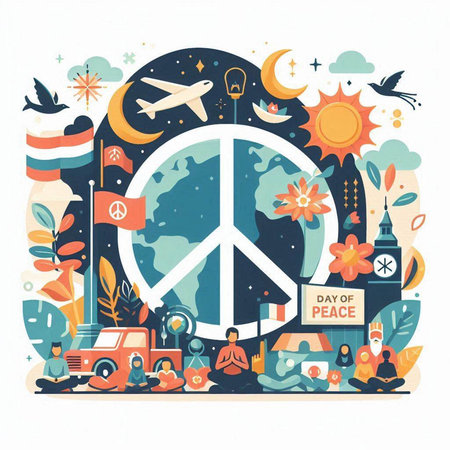Vector illustration of World Peace Day in flat design style. Vector illustration.のイラスト素材