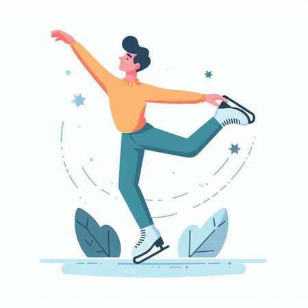 Ice skating flat vector illustration. Woman figure skater. Winter sport activity.のイラスト素材