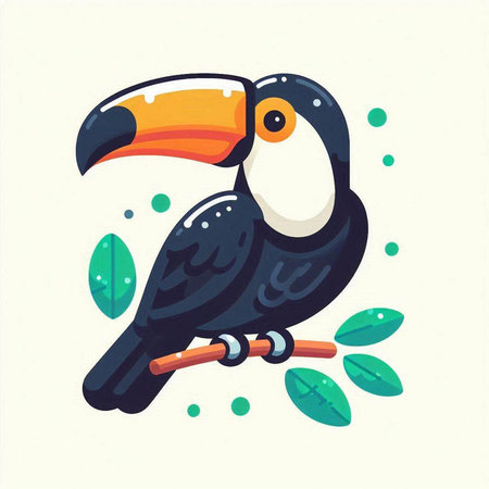 Cute toucan sitting on a branch. Vector illustration in cartoon style.のイラスト素材