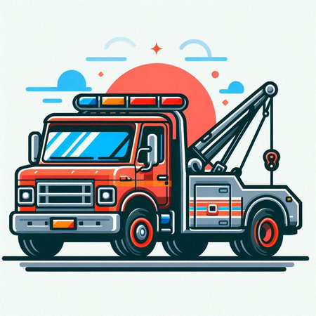 Vector illustration of a tow truck with a crane on the roof.のイラスト素材