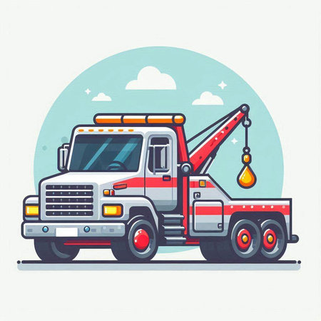 Vector illustration of a tow truck with a crane. Flat style.のイラスト素材