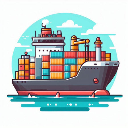 Cargo ship in the sea. Freight transportation. Vector illustrationのイラスト素材
