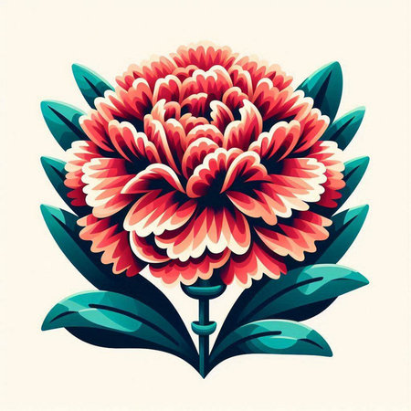 Vector illustration of a pink dahlia flower with green leaves.のイラスト素材