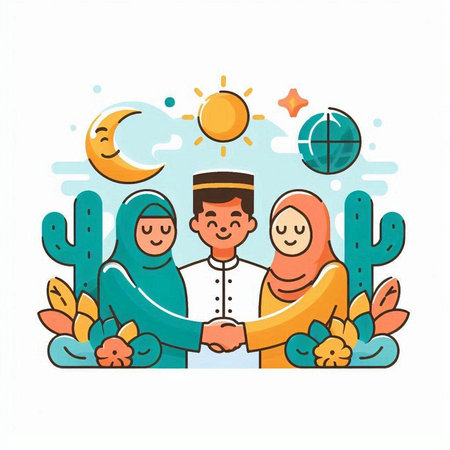 Muslim family in the desert. Muslim family in the desert. Flat vector illustration.のイラスト素材
